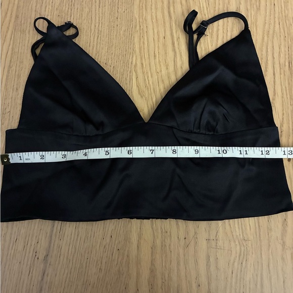 Zara Women's Black Satin Effect V-Neck Crop Top Triangle Bralette S - Picture 12 of 14